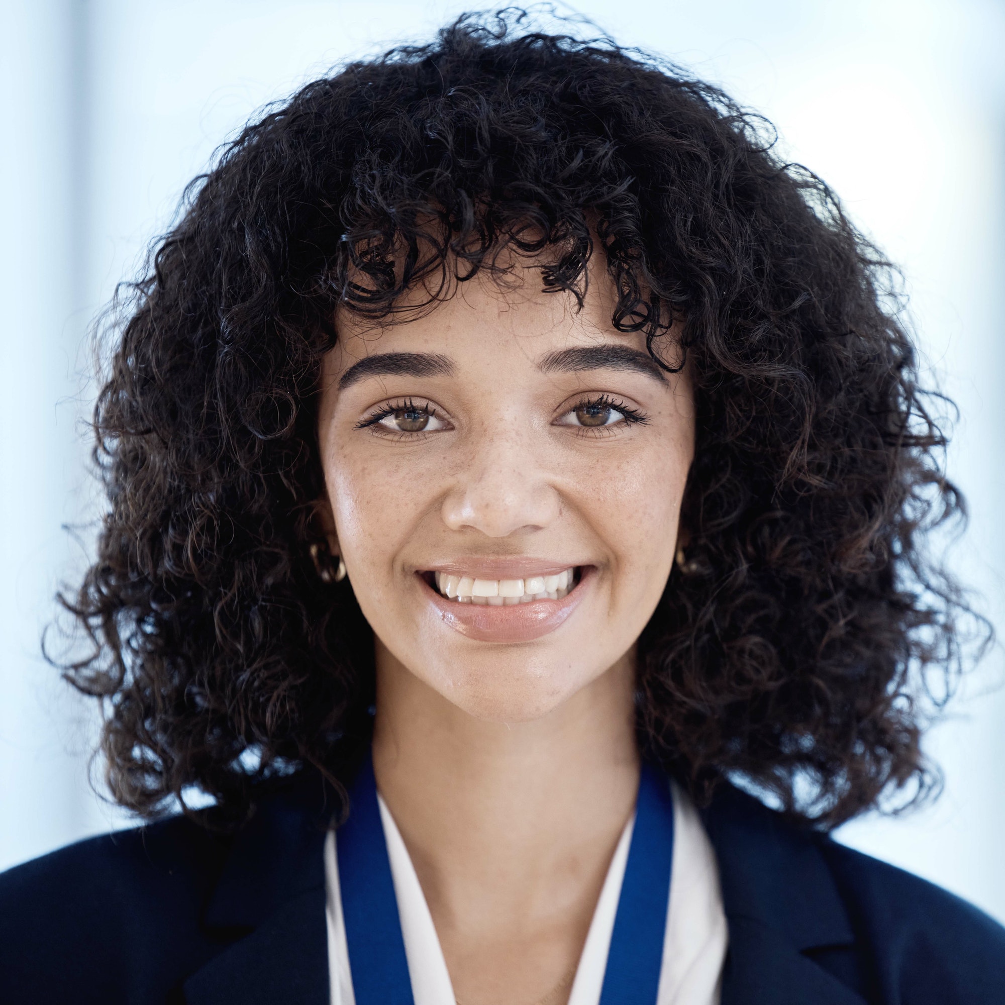 Business woman, portrait and happy with success and professional headshot, corporate goals with vis